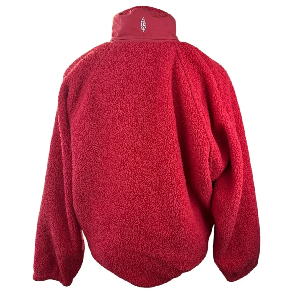 Free People FP Movement Hit The Slopes Fleece Jacket Coral Red Sherpa Size XL - Picture 13 of 16